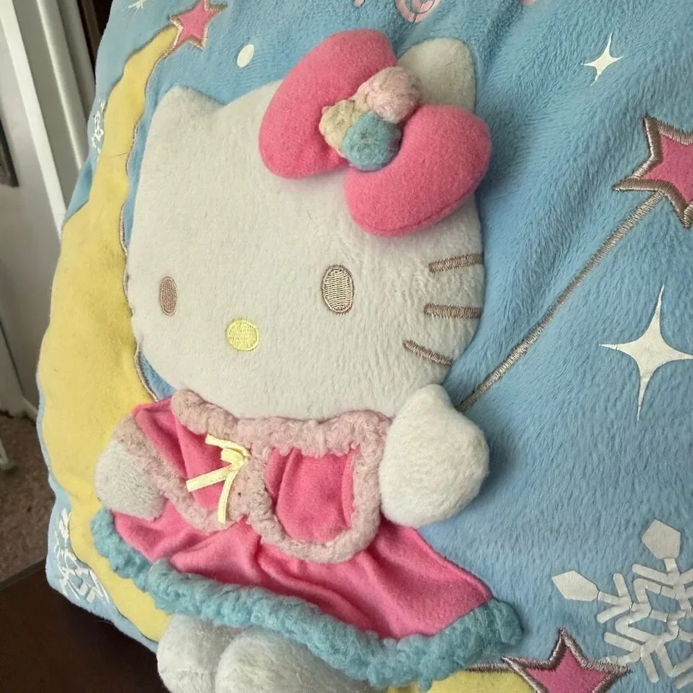 Vintage Sanrio Hello Kitty Moon Snowflake Plush Pillow Cushion Blue Pink